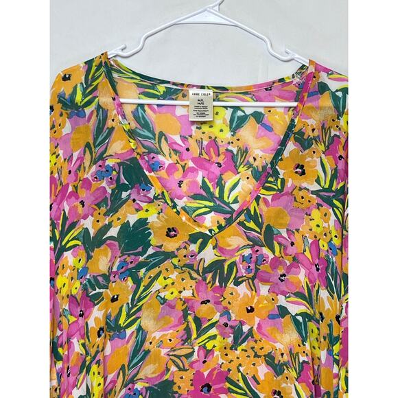 Anne Cole M/L Pink/Orange Floral Sheer Knee Length Swimsuit Cover Up - Picture 7 of 7